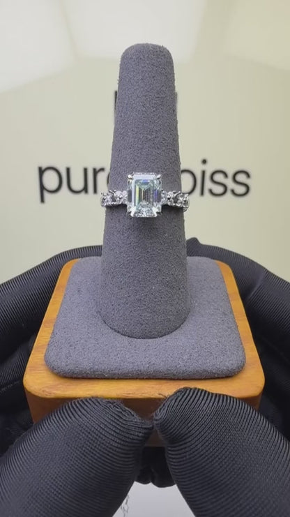 RS-10422 | Emerald 3CT Fancy Color Ring | White Gold Plated