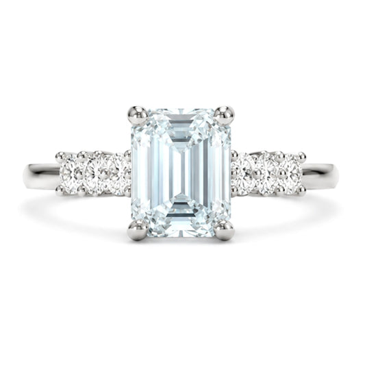 RS-10422 | Emerald 3CT Fancy Color Ring | White Gold Plated