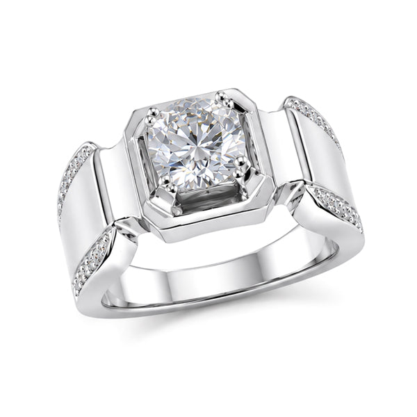 RS-10291 | Men's D-Color 1CT Ring | White Gold Plated