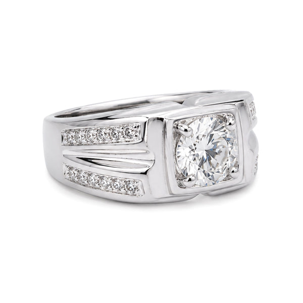 RS-10271 | Men's D-Color 1CT Ring | White Gold Plated