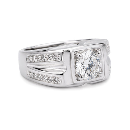 RS-10271 | Men's D-Color 1CT Ring | White Gold Plated