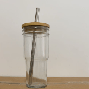 2 Glass Cups with Lids & Straws, 24oz